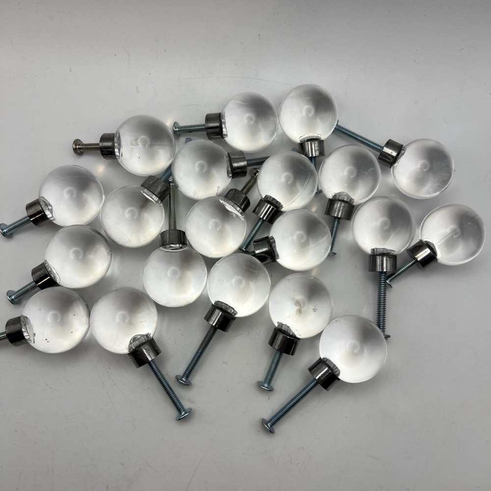 Lot of 20 Clear Acrylic Round Cabinet Knobs Drawer Pulls Hardware w/ Bolts